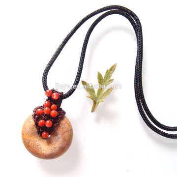 Hand Crochet Natural Red Coral Natural Shell Jade Necklace